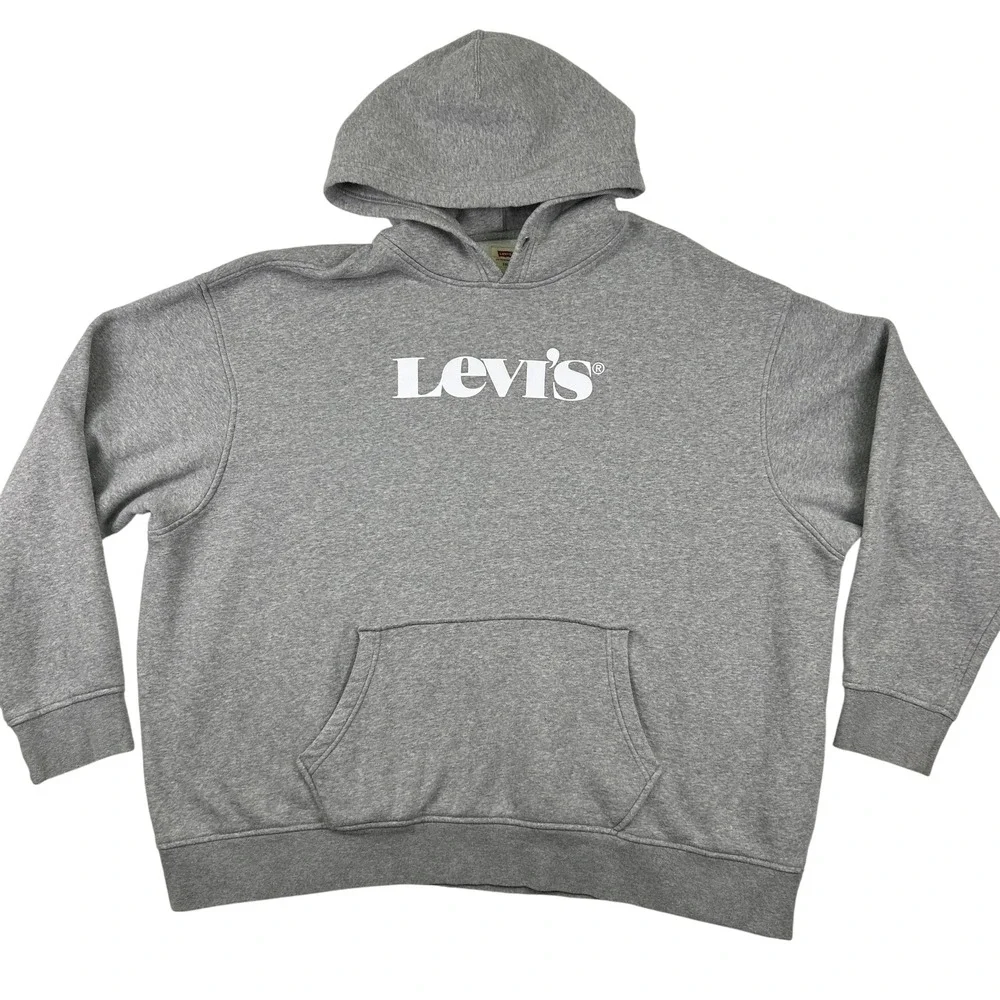 Levi's Hoodie‎ Mens 2XL Gray Relaxed Fit Pullover Sweatshirt Logo Fleece
